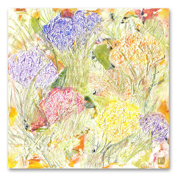 Berkley July colorful abstract mixed-media painting of garden