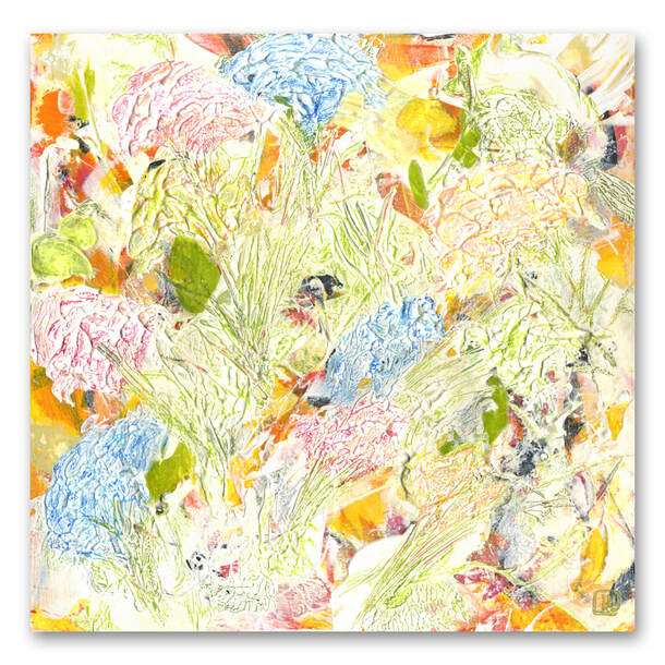 Berkley August colorful abstract mixed-media painting of garden