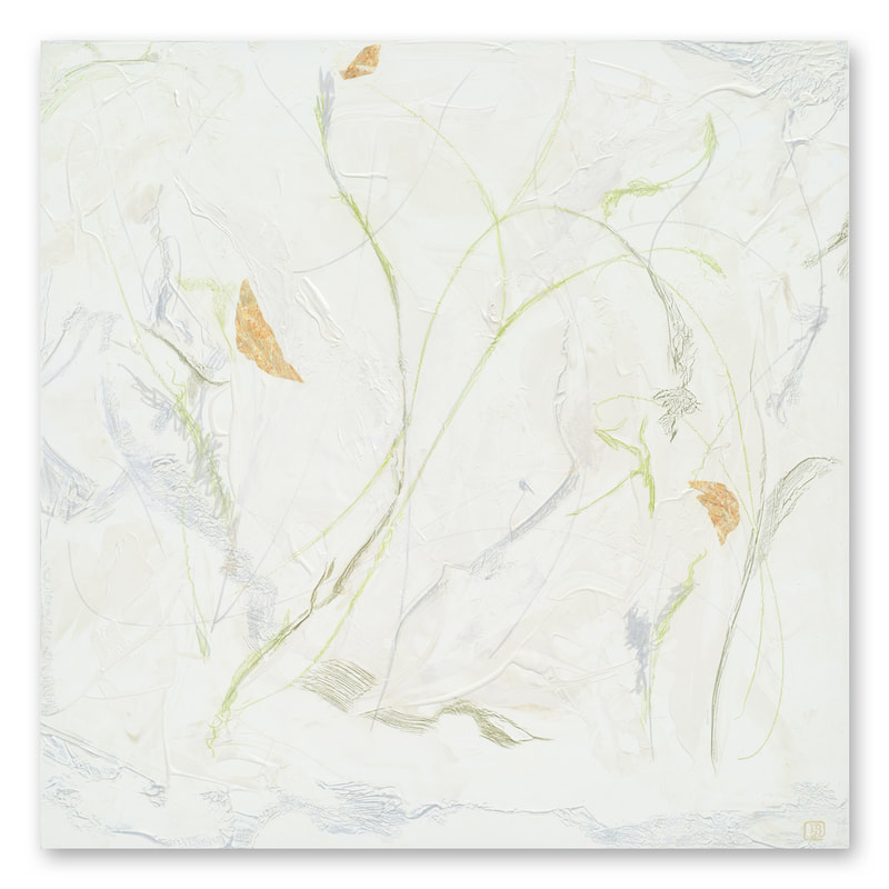Berkley_A-Little-Waltz abstract mixed-media painting of delicate grasses on white ground