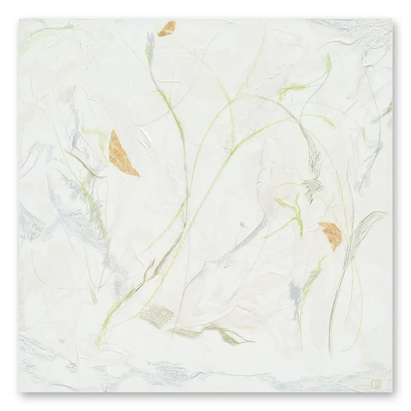 Berkley_A-Little-Waltz abstract mixed-media painting of delicate grasses on white ground