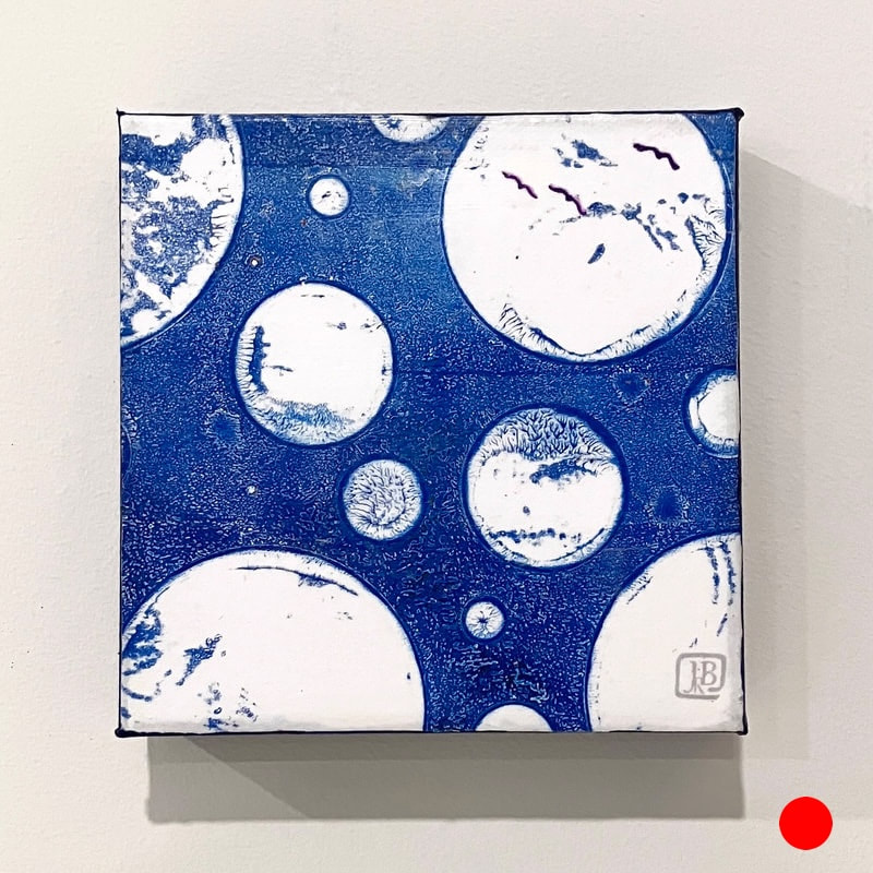 Berkley Evening Flight small acrylic monotype print blue and white