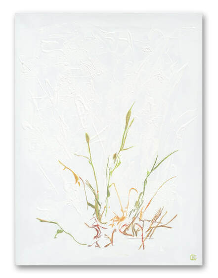 Delicate grasses against a highly textured white background
