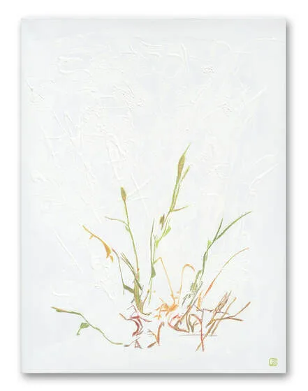Delicate grasses against a highly textured white background