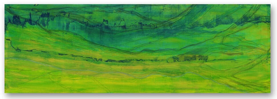 Berkley Journey through Memory abstract acrylic landscape in green, yellow, blue