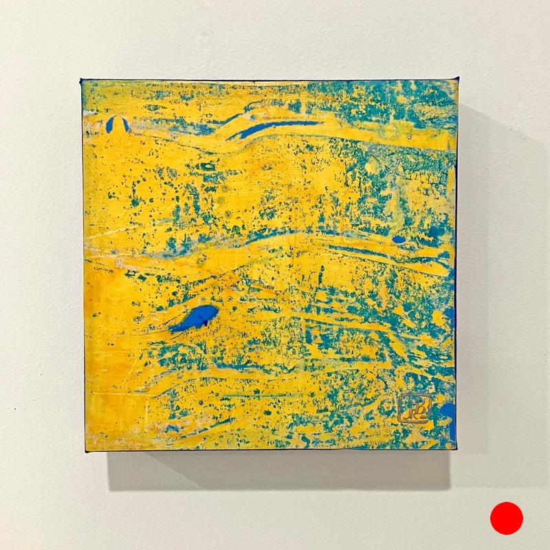 Berkley Little Fish small acrylic monotype print yellow and blue