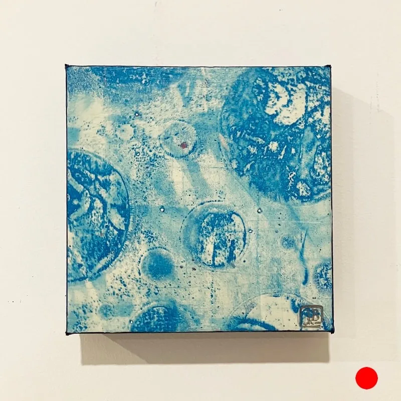 Berkley Happy Little Moon small acrylic monotype print blue and white