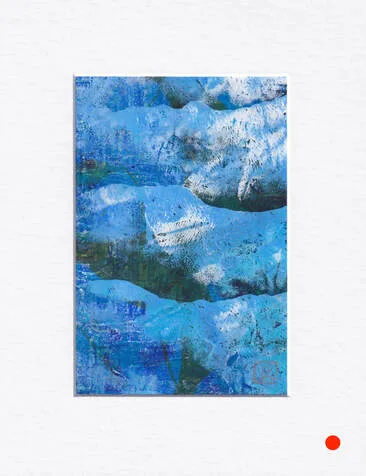 Original monotype in horizontal deep blues with dark green crevices