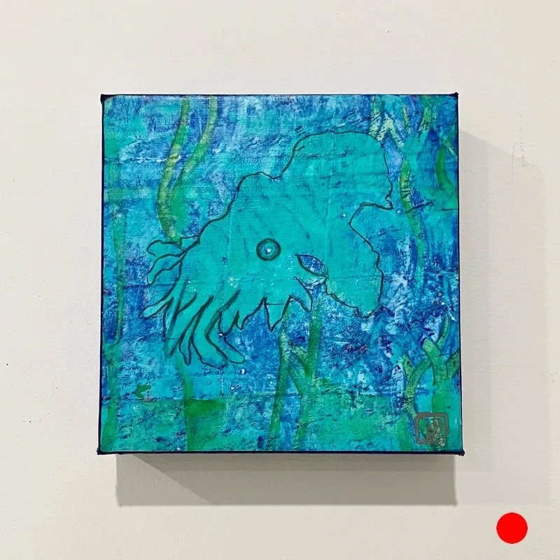 Ocean Friend small acrylic monotype print blue, turquoise and green