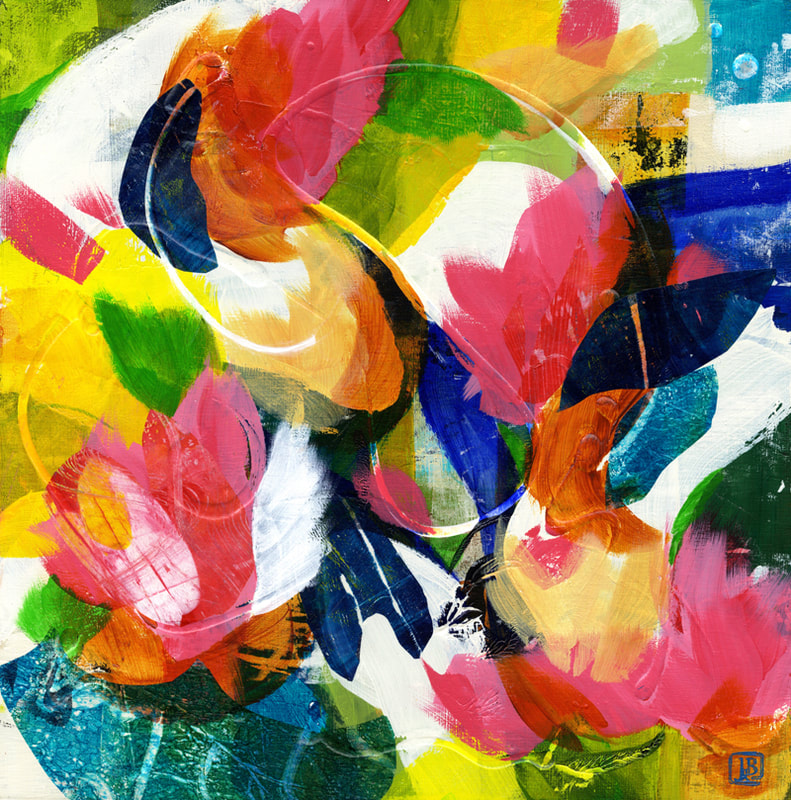 Berkley mixed-media abstract painting, floral