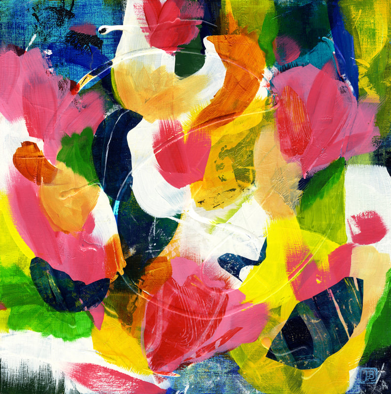 Berkley mixed-media abstract painting, floral
