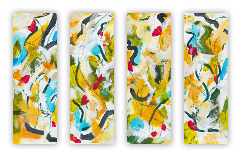 4-panel abstract painting with botanical feeling, by Berkley
