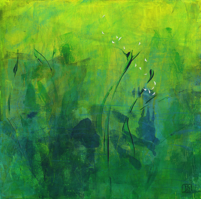 Berkley mixed-media abstract painting, wetlands
